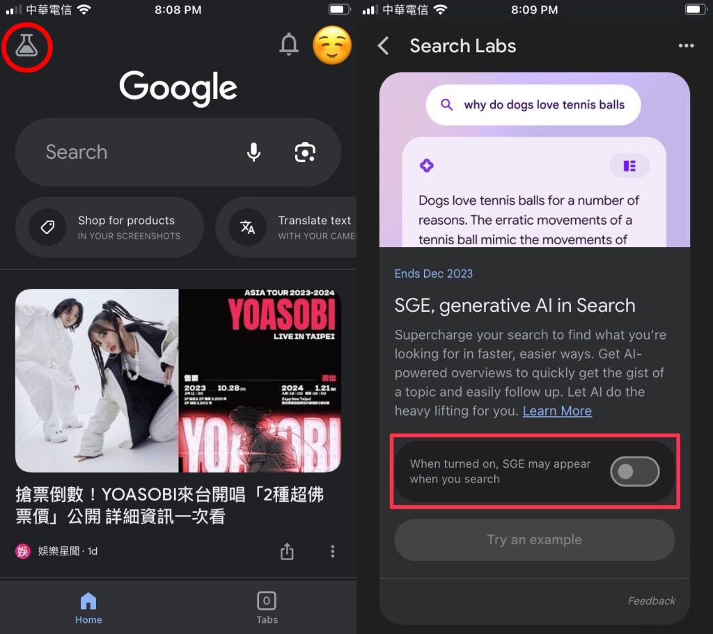Google Search Labs SGE開啟步驟