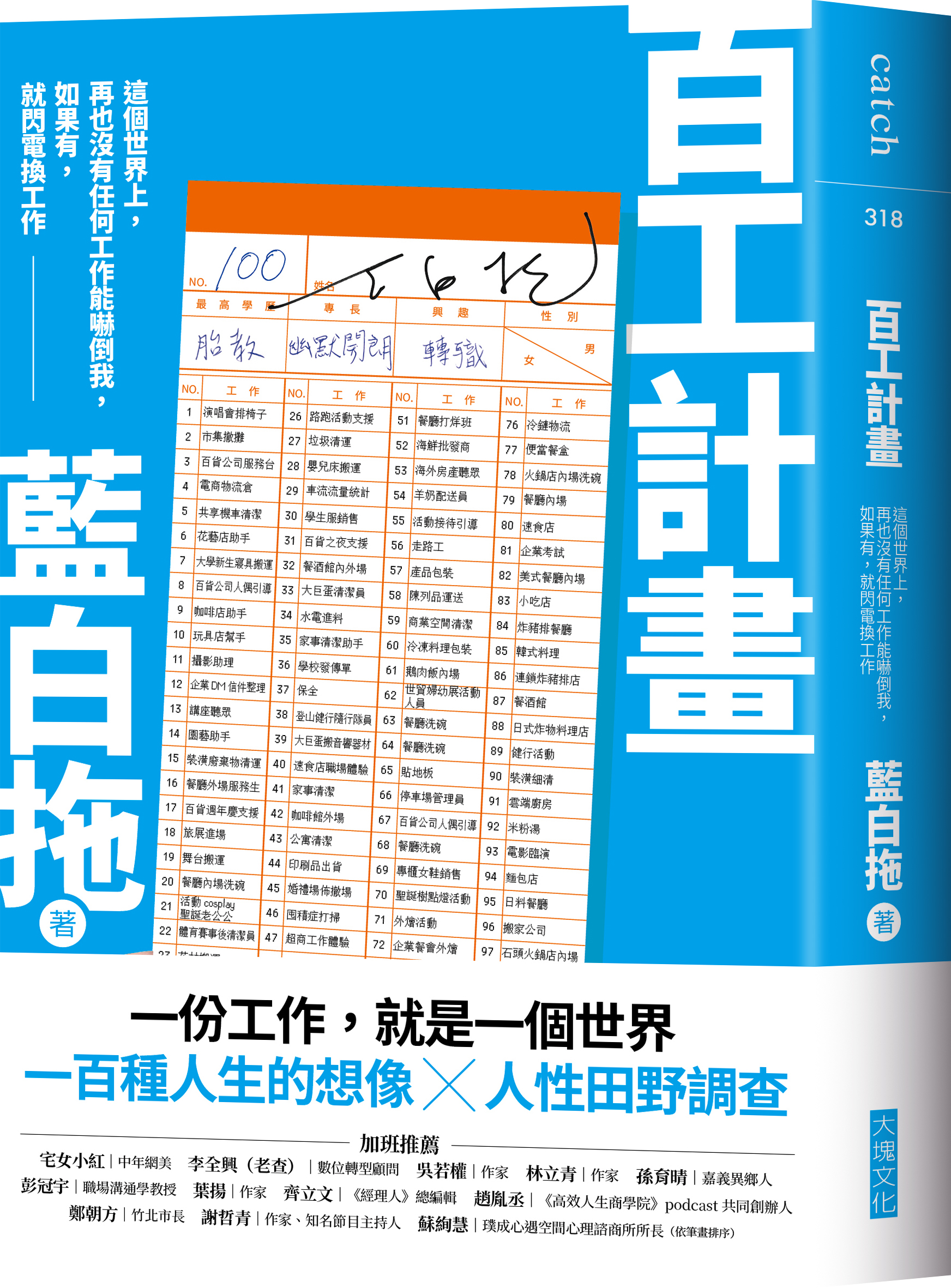 節錄自：大塊文化《百工計畫：這個世界上，再也沒有任何工作能嚇倒我，如果有，就閃電換工作》／藍白拖 著