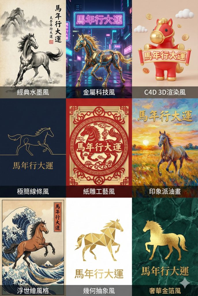 AI馬年賀卡範例圖。
