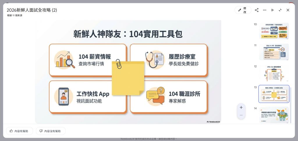簡報重新生成完畢，檢查頁面是否符合需求，若不符需求可以再次修改輸入提示詞