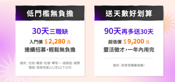 104新客徵才體驗單職缺$888方案