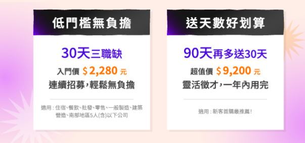 104新客戶徵才專屬優惠$2280起