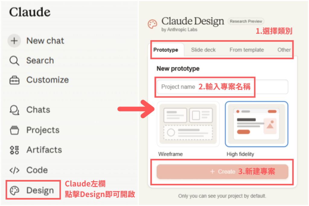 Step 1：進入claude.ai/design，建立專案