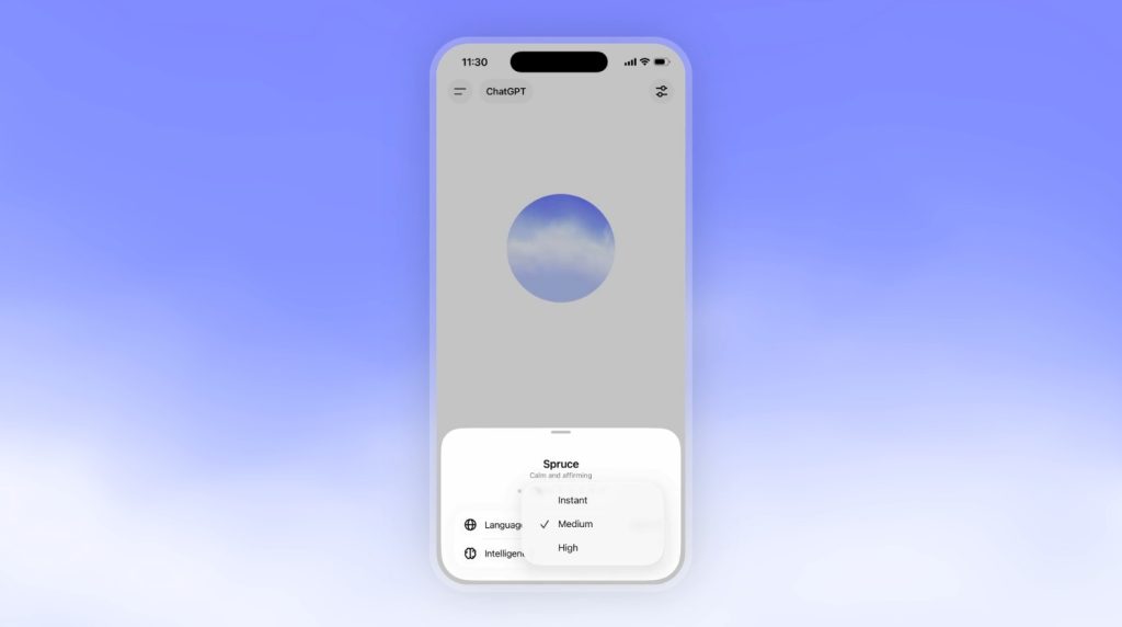 全新語音功能GPT-Live可選擇「中」或「高」等思考模式，讓ChatGPT花更多時間深入思考後再回答。