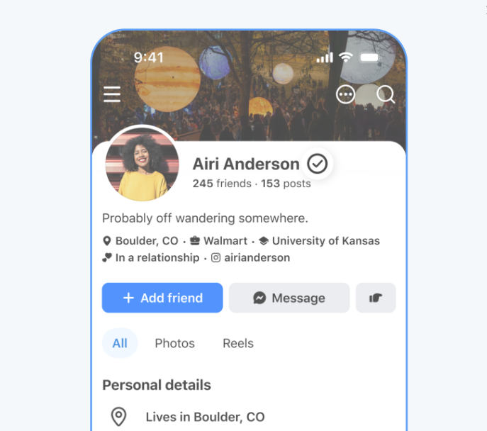 Facebook Verified認證示意圖。