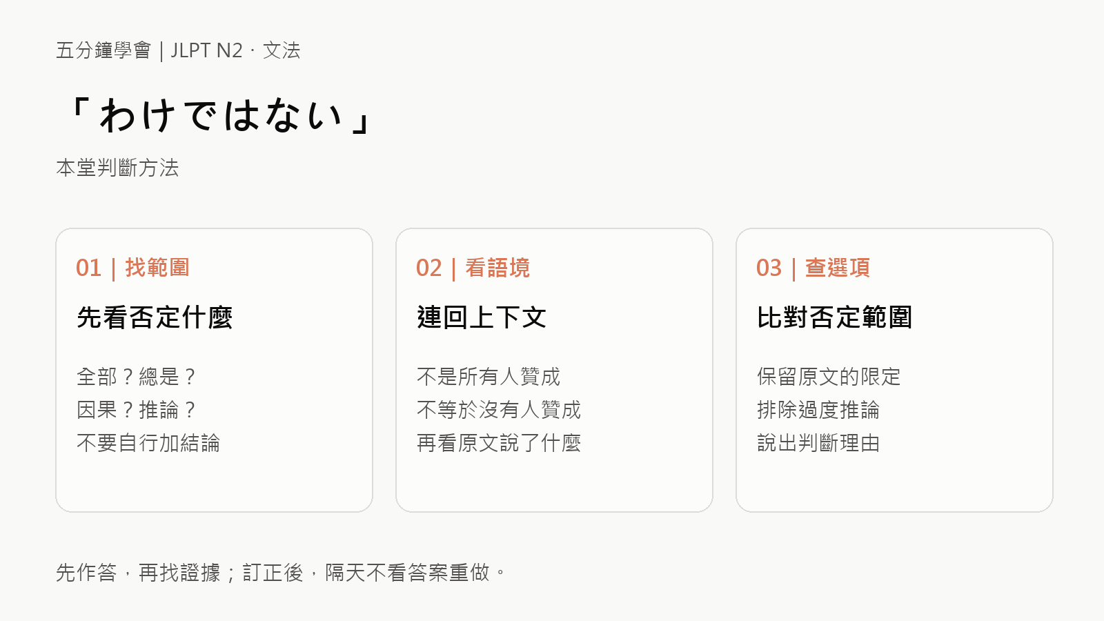 5分鐘學會「わけではない」:避免把部分否定看成全部否定的核心判斷方法