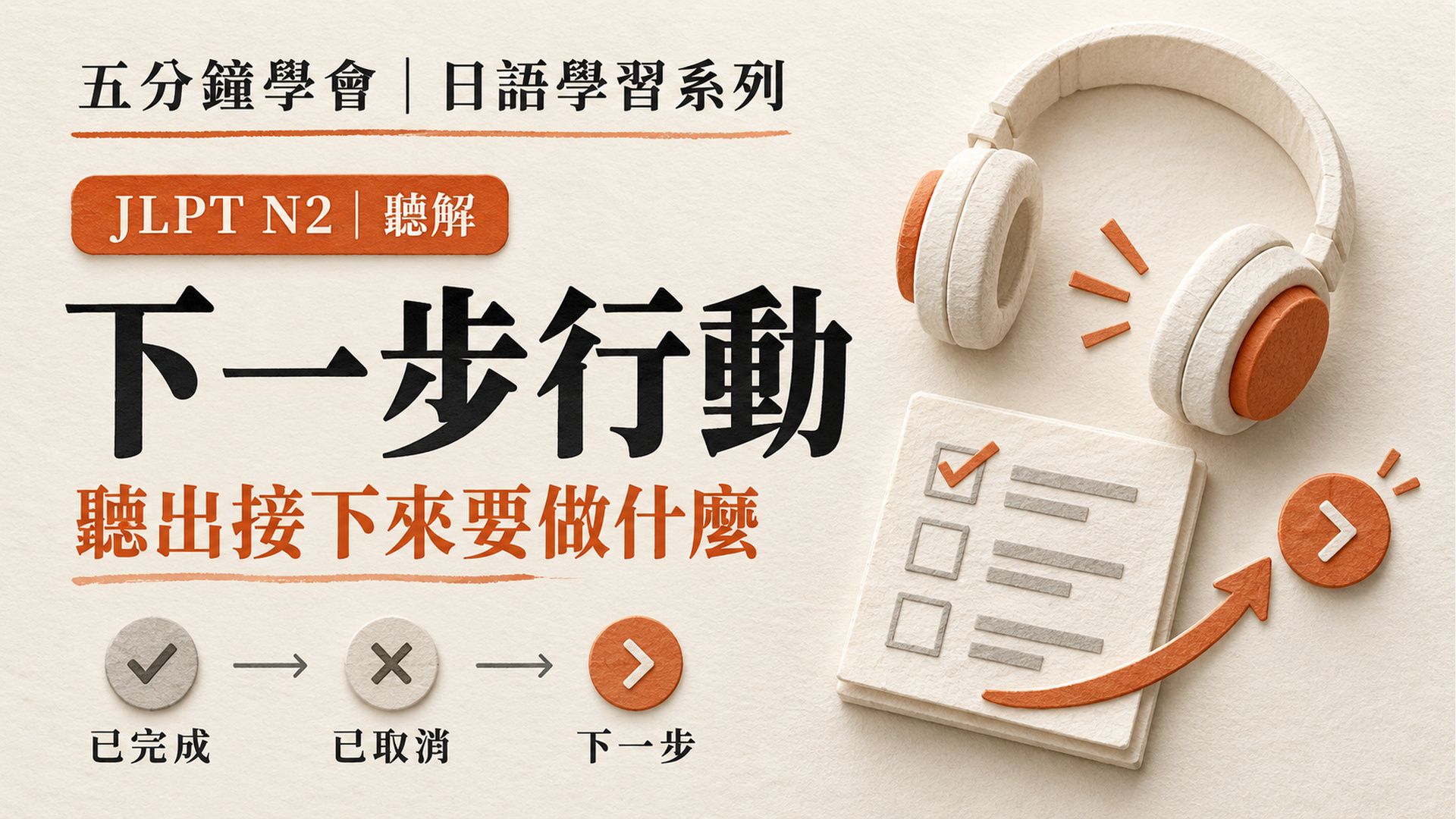 JLPT N2聽到動作就選答案？分清已完成、改期與下一步｜附5分鐘影音及練習課程封面
