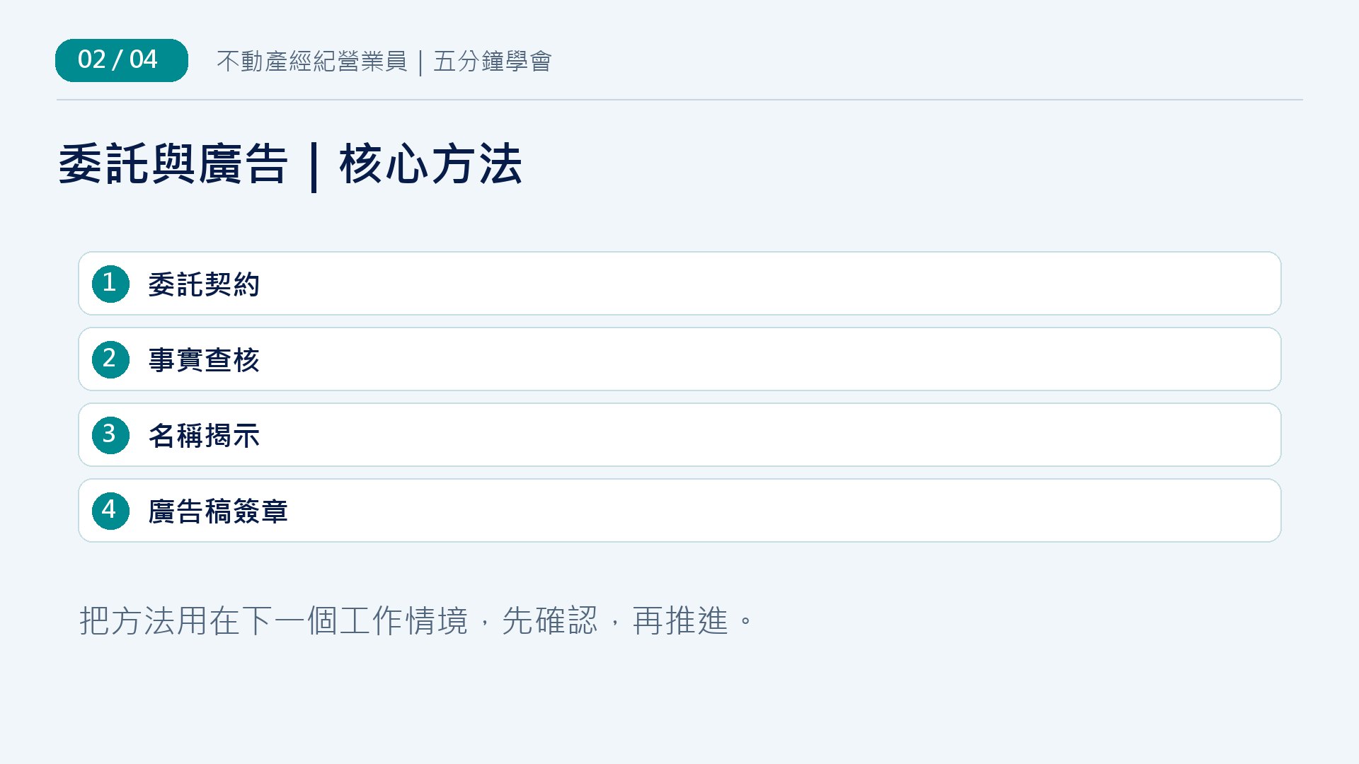 房仲刊登前四項檢核：委託契約、事實查核、名稱揭示、廣告稿簽章