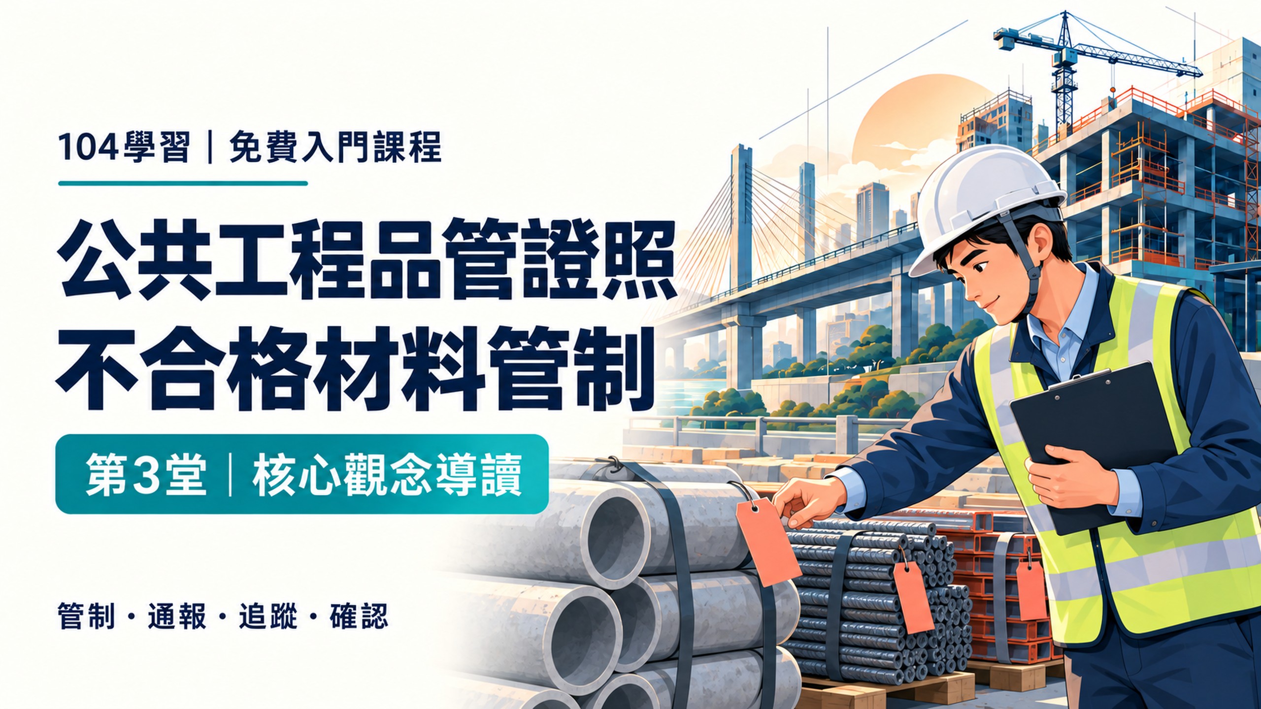 公共工程品管證照必學觀念：不合格材料怎麼管制？工地品質問題四步驟插畫封面